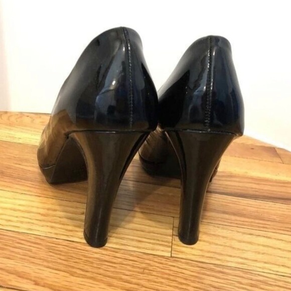 Black vegan patent leather platform heels shoes size 8 NIB retro round toe pump - Picture 7 of 9